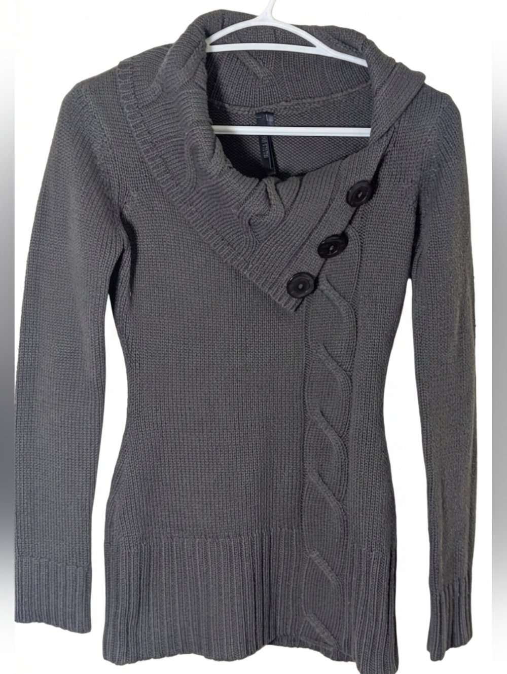 RAZZLE DAZZLE Grey Side-Button Cable Knit Sweater | XS